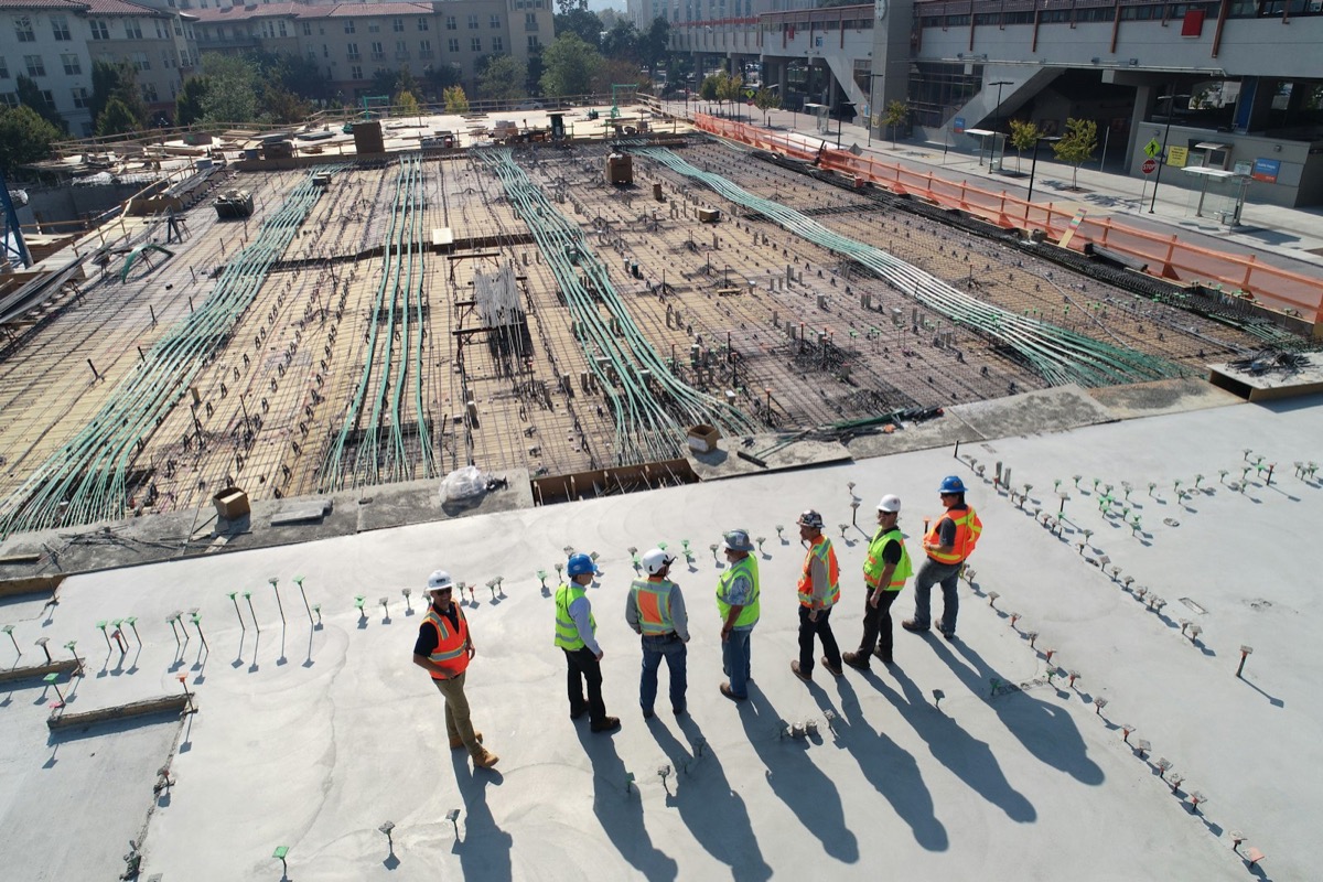 Engineers inspecting reinforcement on a construction site